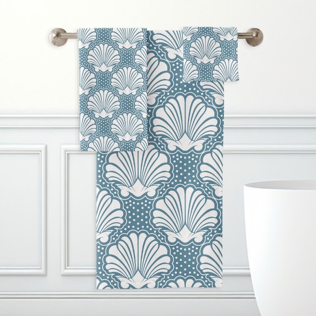 Conjunto De Toalhas Azul e Branco Concha (Criador carregado)