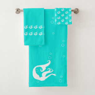 Conjunto De Toalhas Azul e branco da cerceta do Aqua da sereia