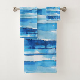 Conjunto De Toalhas Azul e branco de aquarela com risca