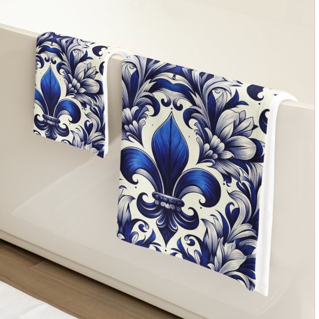 Conjunto De Toalhas Azul e Cinza Fleur de lis  (Criador carregado)