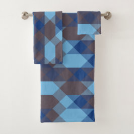 Conjunto De Toalhas Azul e Cinza geométrico