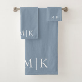 Conjunto De Toalhas Azul empoeirado e branco | Monograma moderno