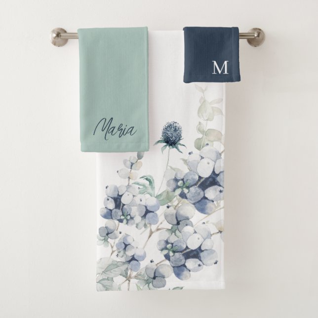 Conjunto de Toalhas Azul Empoeirado Monogramado (Insitu)