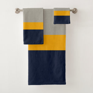 Conjunto De Toalhas Azul Escuro, Amarelo, Cinzas stripteadas Texturiza