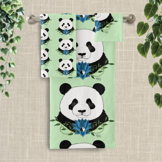 Conjunto De Toalhas Azul Flor de Lotus Panda Bear (Criador carregado)