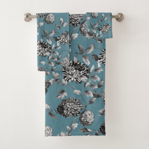 Conjunto De Toalhas Azul floral da cerceta de Toile do vintage moderno