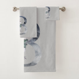 Conjunto de Toalhas Azul Floral Monograma Inicial 
