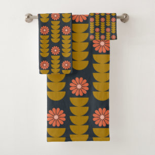 Conjunto De Toalhas Azul Geométrico Bold Boho Dourado