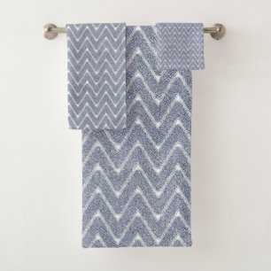 Conjunto De Toalhas Azul Jeans Empoeirado Pequeno Padrão Chevron