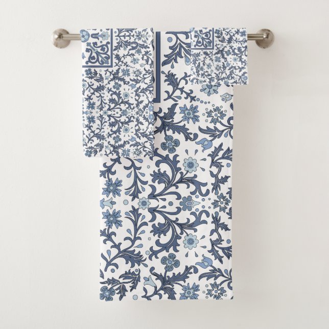 Conjunto De Toalhas Azul Jeans Floral (Insitu)