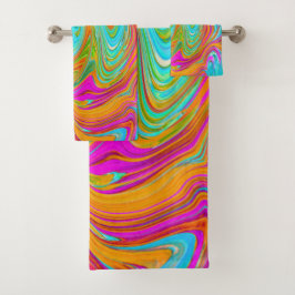 Conjunto De Toalhas Azul, Laranja e Rosa Quente Abstrato Retro Groovy
