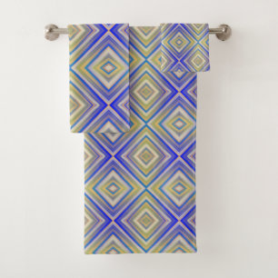 Conjunto De Toalhas Azul Marinho Alternativo Padrão Diamante