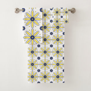 Conjunto De Toalhas Azul Marinho & Amarelo Margarida Mediterrânea