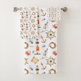 Conjunto De Toalhas Azul Marinho de Nome Personalizado Náutico