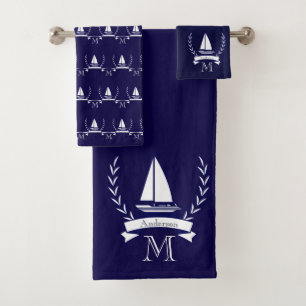 Conjunto De Toalhas Azul Marinho do Oceano de Banheira Náutica Persona