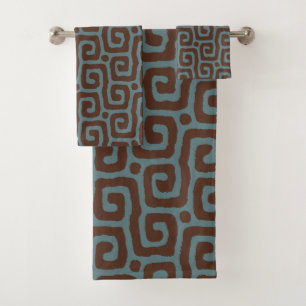 Conjunto De Toalhas Azul-marinho e marrom chique padrão abstrato