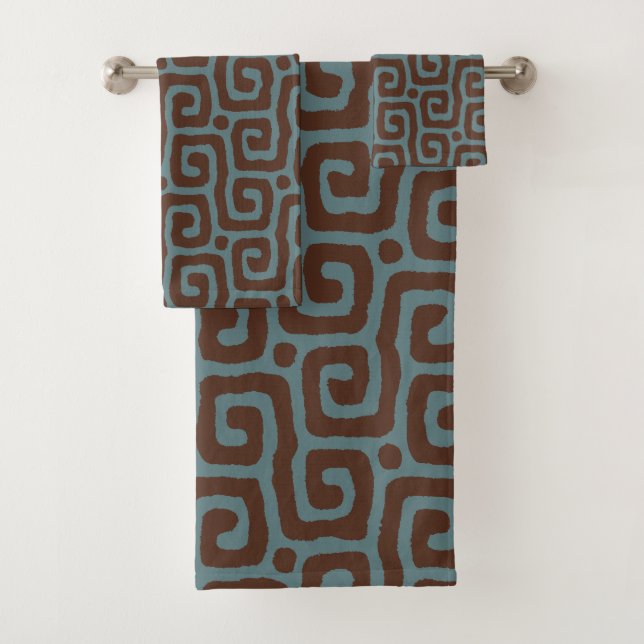 Conjunto De Toalhas Azul-marinho e marrom chique padrão abstrato (Insitu)