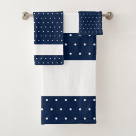 Conjunto De Toalhas Azul Marinho Pontos Brancos Padrão Listras