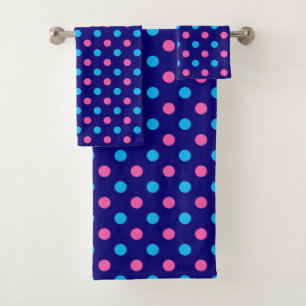 Conjunto De Toalhas Azul Marinho Rosa Ciano Padrão de Bolinhas