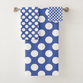 Conjunto De Toalhas Azul Médio: Padrão de Bolinhas Brancas Grandes