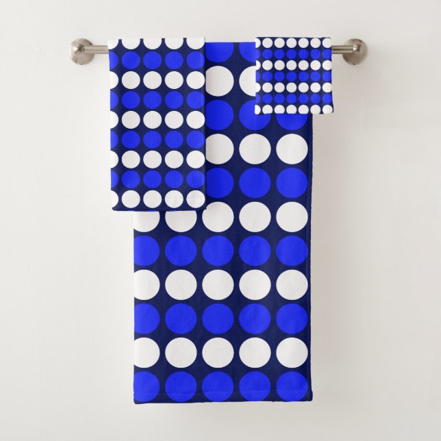 Conjunto De Toalhas Azul moderno com listras pontilhadas brancas no az (Insitu)