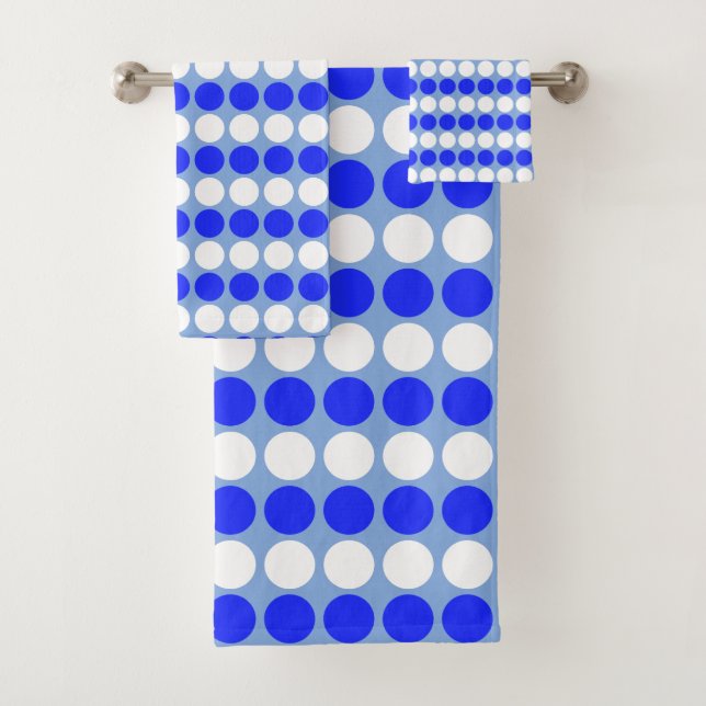 Conjunto De Toalhas Azul moderno com listras pontilhadas de branco sob (Insitu)