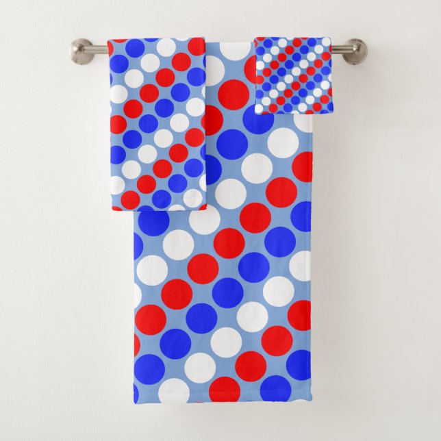Conjunto De Toalhas Azul moderno, vermelho, branco com bolinhas e list (Insitu)