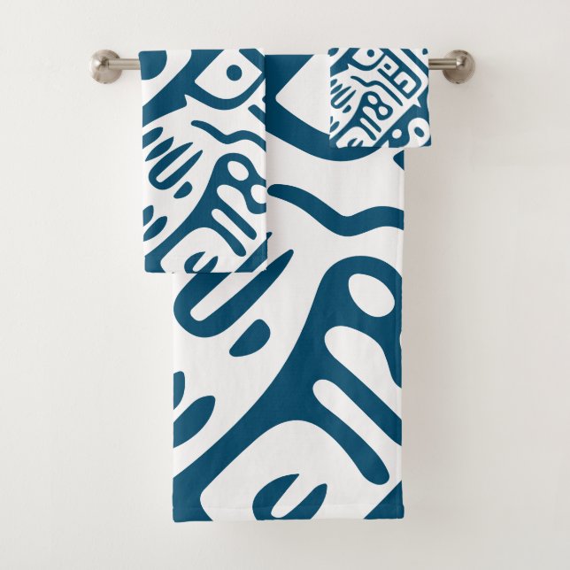 Conjunto De Toalhas Azul Oceano e Doodles Brancos 3 de 4 (Insitu)