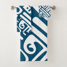 Conjunto De Toalhas Azul Oceano e Doodles Brancos 4 de 4