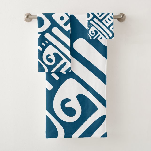 Conjunto De Toalhas Azul Oceano e Doodles Brancos 4 de 4 (Insitu)