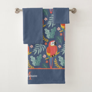 Conjunto De Toalhas Azul-papagaio Tropical Monograma Azul Sólido