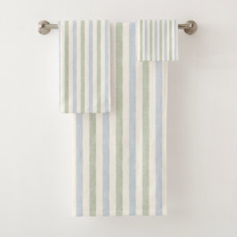 Conjunto De Toalhas Azul Pastel Verde Sage Listra Boho Casa de Campo