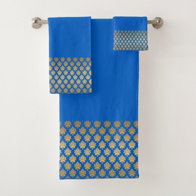 Conjunto De Toalhas Azul Real com Flourado Dourado (Insitu)