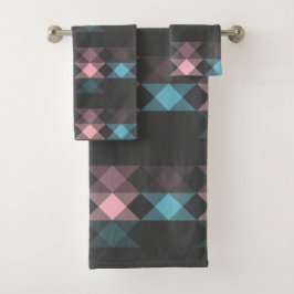 Conjunto De Toalhas azul rosa e geométrico cinza
