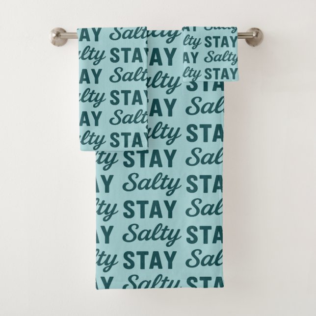 Conjunto De Toalhas Azul Teal Costeiro Fique Salgado Gráfico Decoração (Insitu)