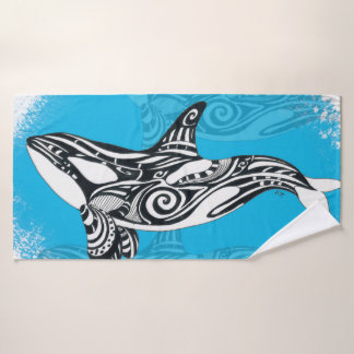 Conjunto De Toalhas Azul tribal da arte da baleia da orca
