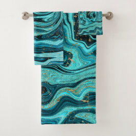Conjunto De Toalhas Azul Turquesa & Dourado Chic Suave Moderno Abstrat