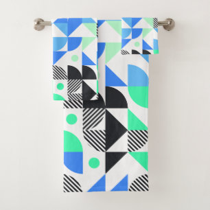 Conjunto De Toalhas Azul Verde de Casa Geométrica Moderna