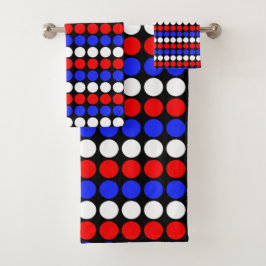 Conjunto De Toalhas Azul Vermelho Branco Pontilhado Listras em Preto M