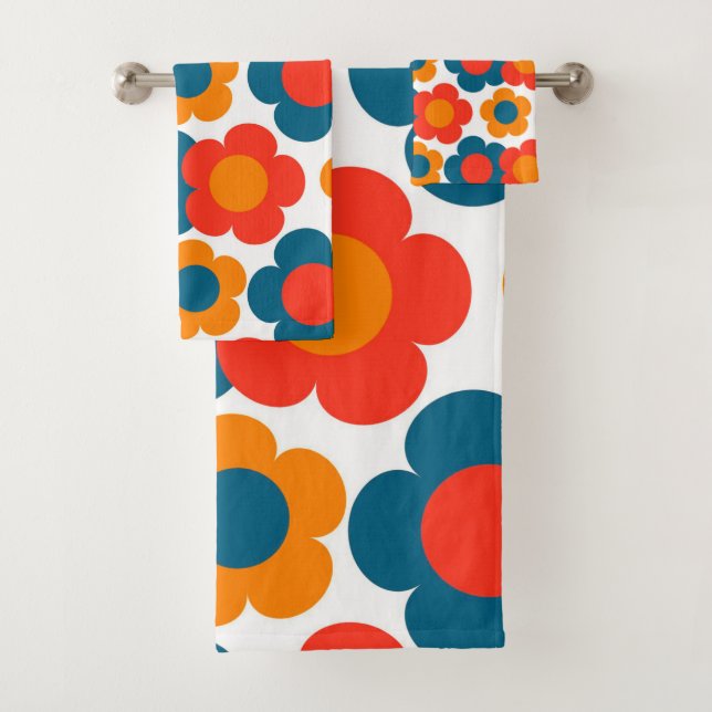 Conjunto De Toalhas Azul Whimsical & Laranja Floral Cheio (Insitu)