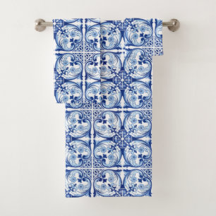 Conjunto De Toalhas Azulejo azul português