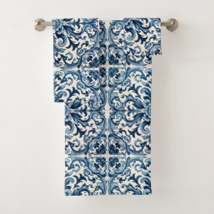 Conjunto De Toalhas Azulejo azul português