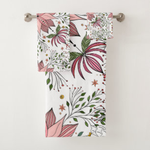 Conjunto De Toalhas Azulejo de Dodles Florais Cor-de-rosa