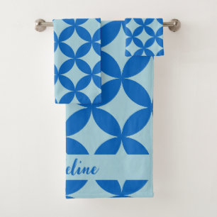 Conjunto De Toalhas Azulejo de Verão com círculos de azure em azul-beb