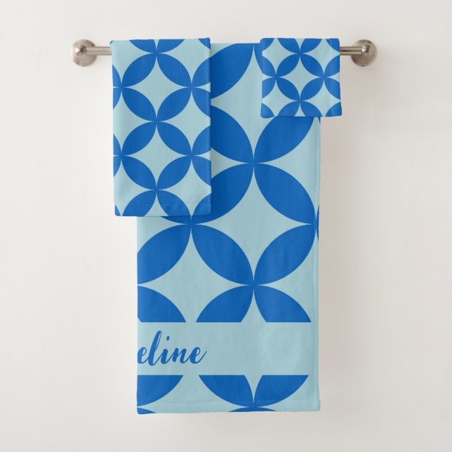 Conjunto De Toalhas Azulejo de Verão com círculos de azure em azul-beb (Insitu)