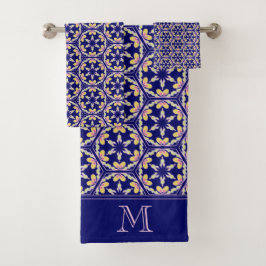 Conjunto De Toalhas Azulejo mediterrâneo espanhol do azul de índigo do