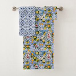 Conjunto De Toalhas Azulejos brancos, azuis, italianos Amalfi