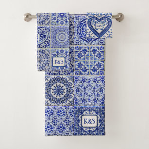 Conjunto De Toalhas Azulejos de algodão Vintage Blue Country com as in