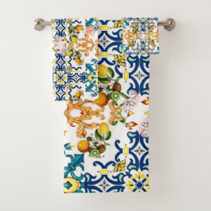 Conjunto De Toalhas Azulejos de colheita portugueses kiwi e limão cu