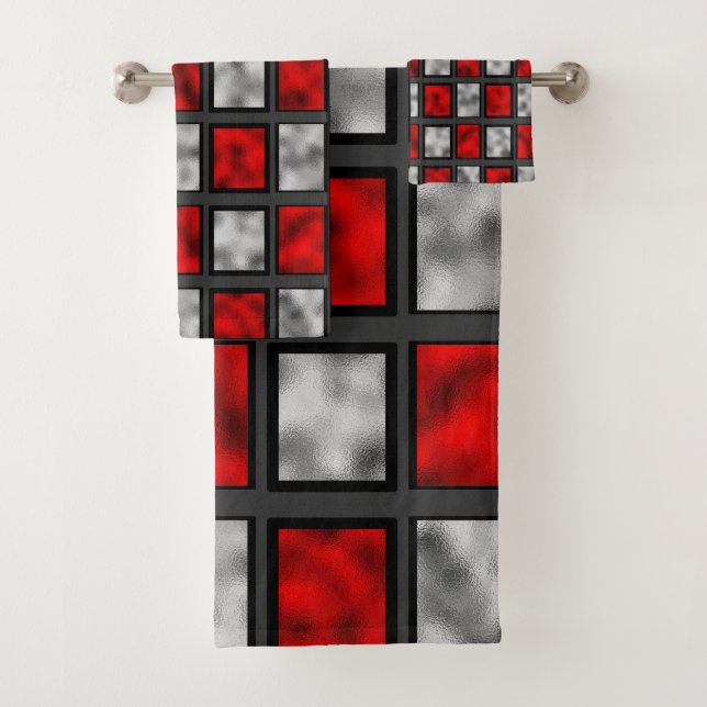 Conjunto De Toalhas Azulejos de Vidro Cinza Vermelho (Insitu)